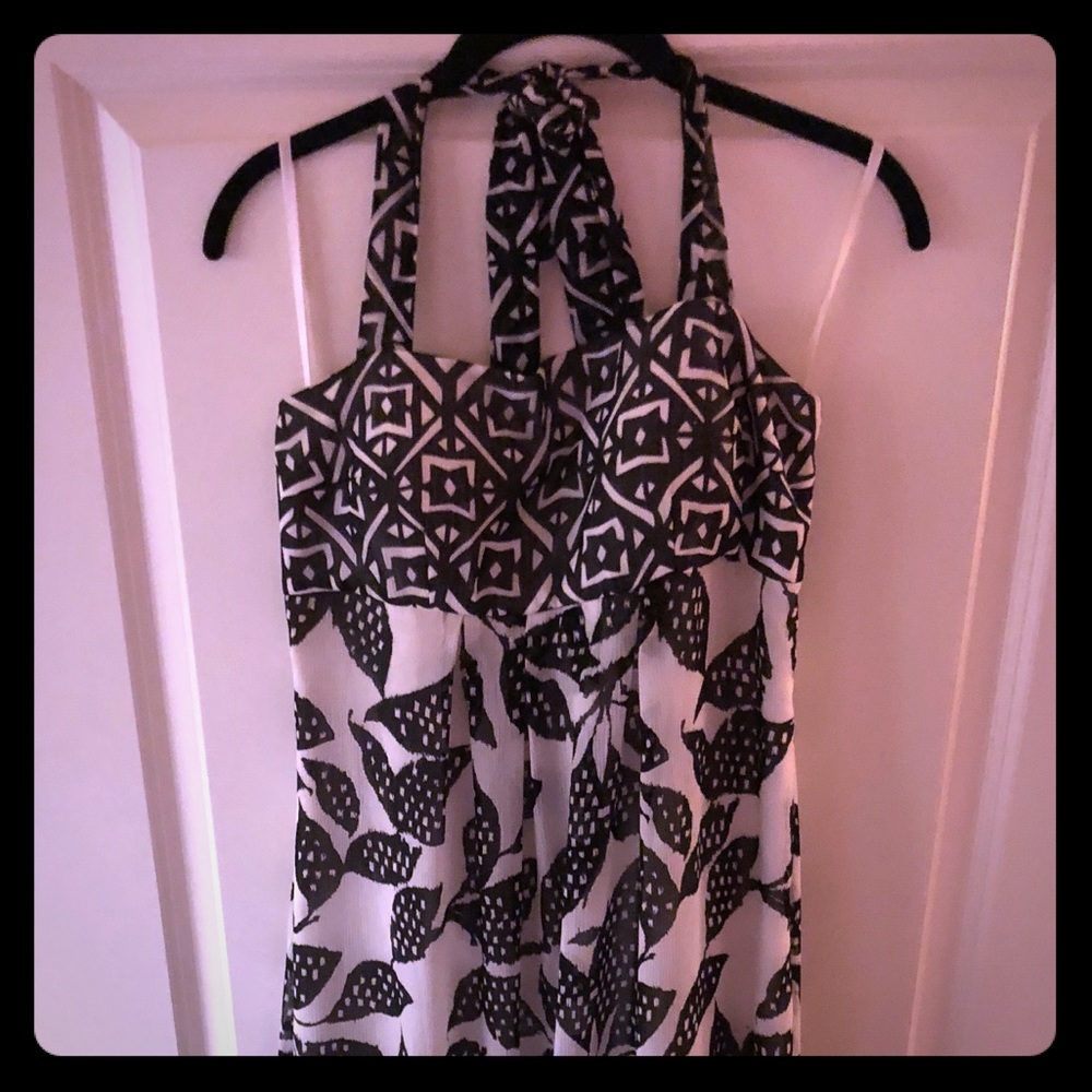 Black and white halter maxi